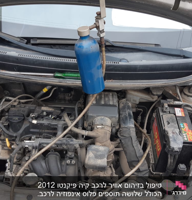 טיפול בזיהום אוויר לרכב קיה פיקנטו 2012  הכולל שלושה תוספים פלוס אינפוזיה לרכב.